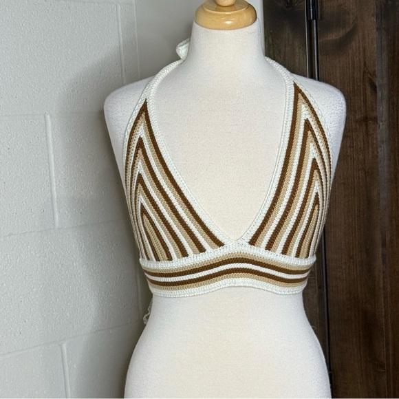 NWT Rue21 womens crochet top Size M stripe tie boho beach summer vacation tie - Picture 1 of 7